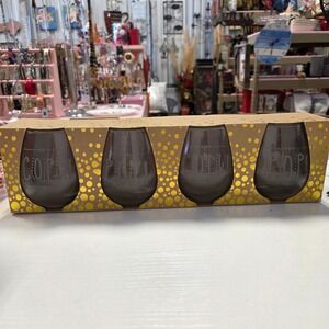 TMD Holdings Stemless Wine Glasses Set of 4 16oz Cork Pop Etched Glassware